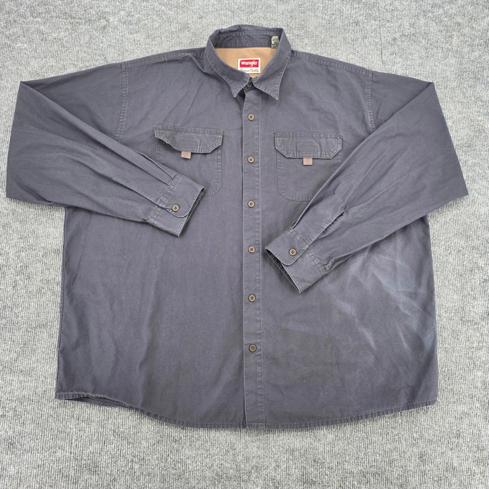 Wrangler Mens 2XL Charcoal Gray Cotton Canvas Workwear Button Down MMTH54943